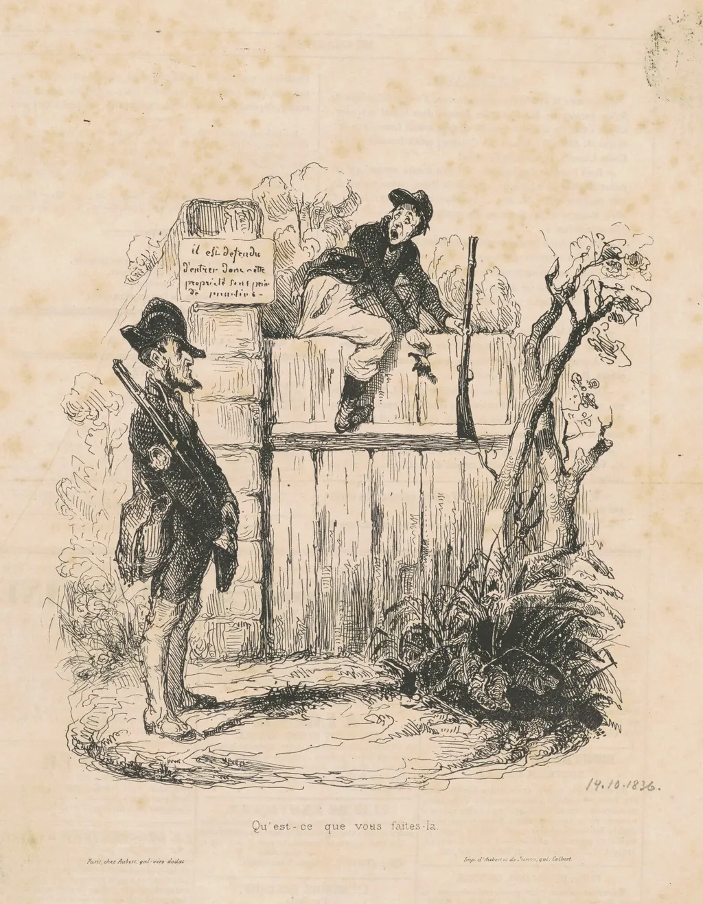Qu'est-ce que vous faites la..., by Honoré Daumier, ink, 1836
