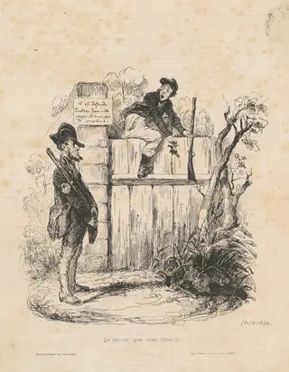 Qu'est-ce que vous faites la..., by Honoré Daumier, ink, 1836