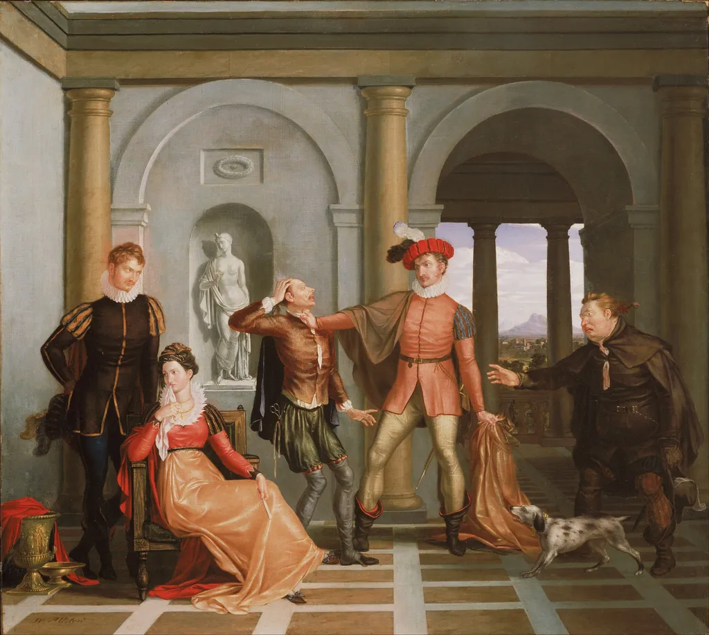 Katharina and Petruchio (Scene from Shakespeare's "The Taming of the Shrew"), by Washington Allston, oil, 1809