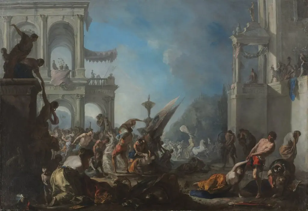 Abduction of the Sabine Women, by Johann Heinrich Schönfeld, oil, 1640
