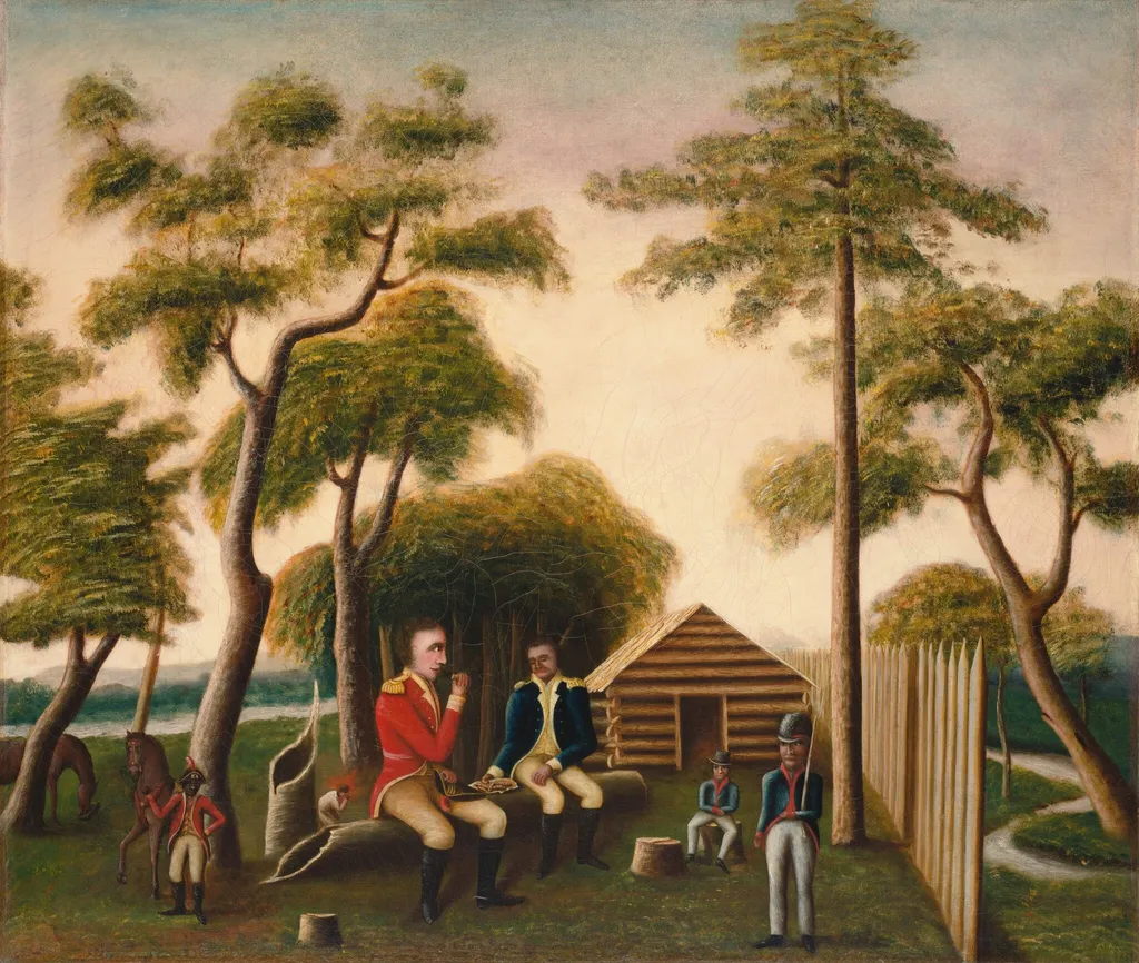Marion Feasting the British Officer on Sweet Potatoes, by George Washington Mark, oil, 1848
