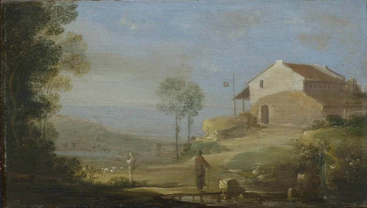 Italienische Landschaft mit Brücke, detail