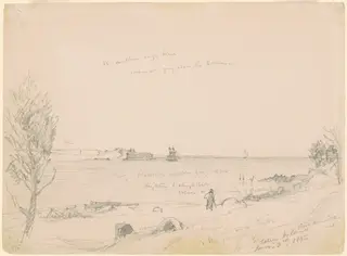 Fort Hamilton, Staten Island, by Jasper Francis Cropsey, graphite, 1854