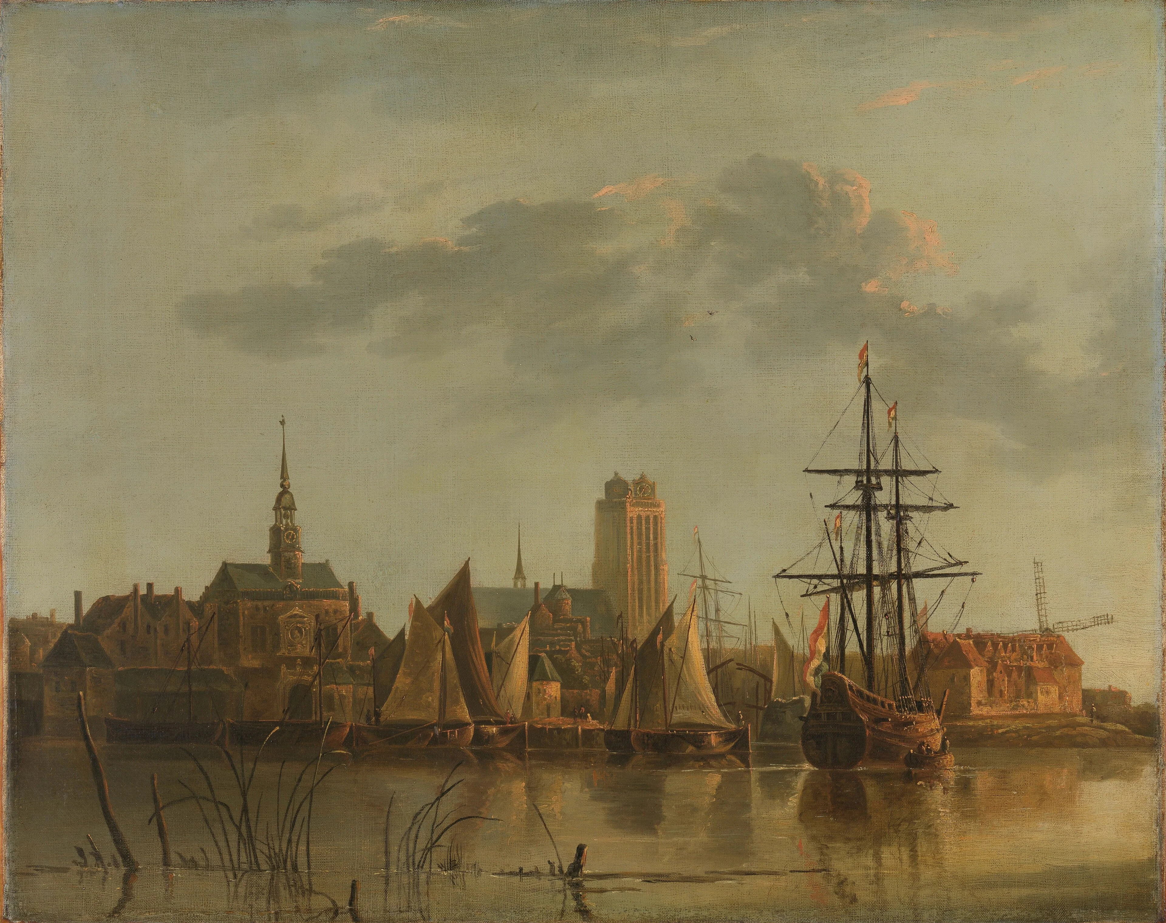 View of Dordrecht at sunset, detail