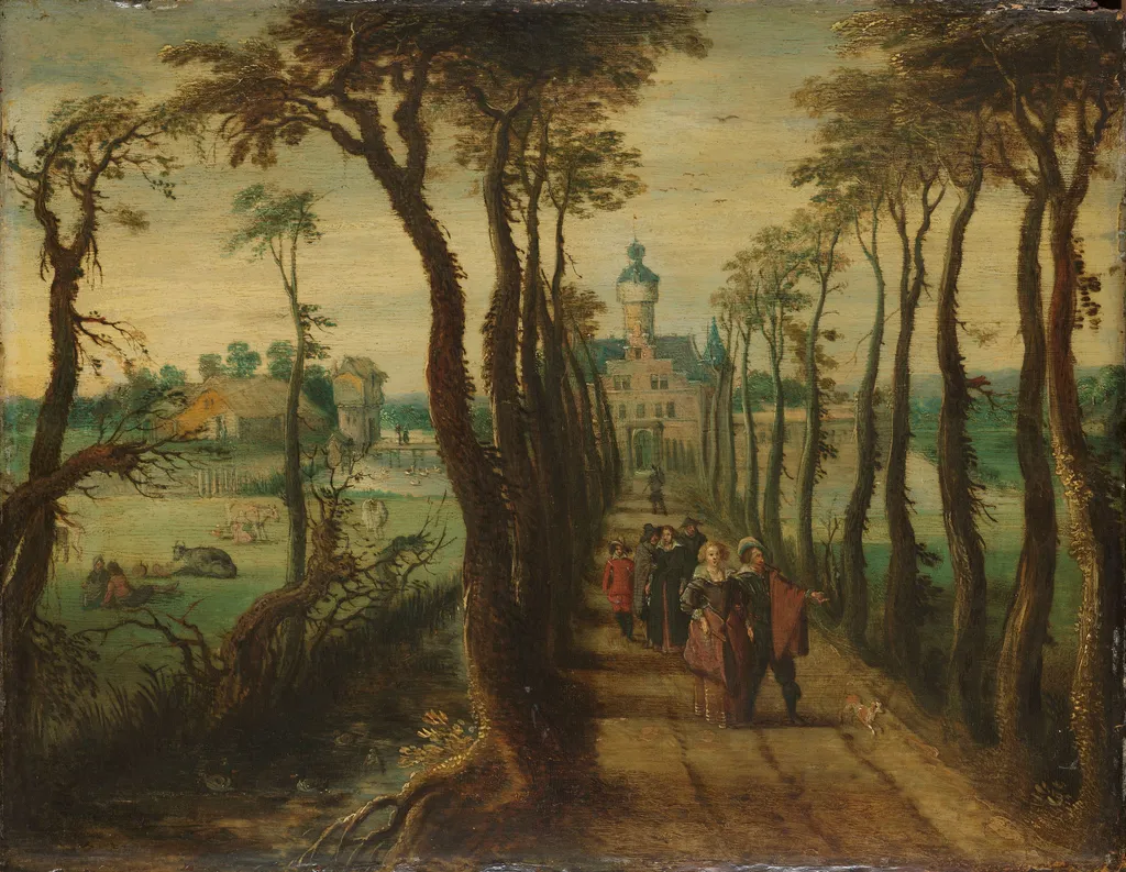 Avenue of trees, by Sebastiaen Vrancx, oil, 1623