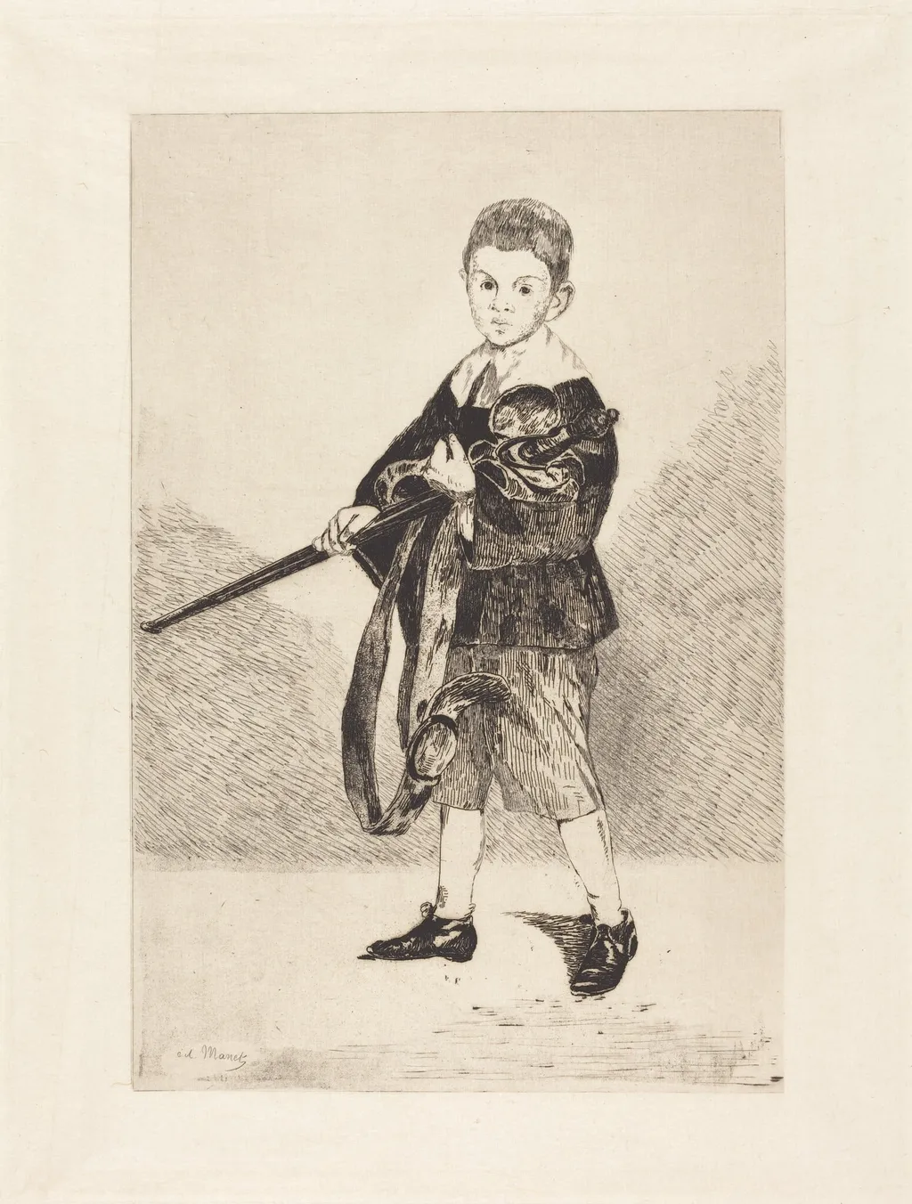 Child with Sword, Turned to the Left (L'Enfant à l'épée, tourné à gauche), by Edouard Manet, ink, 1862