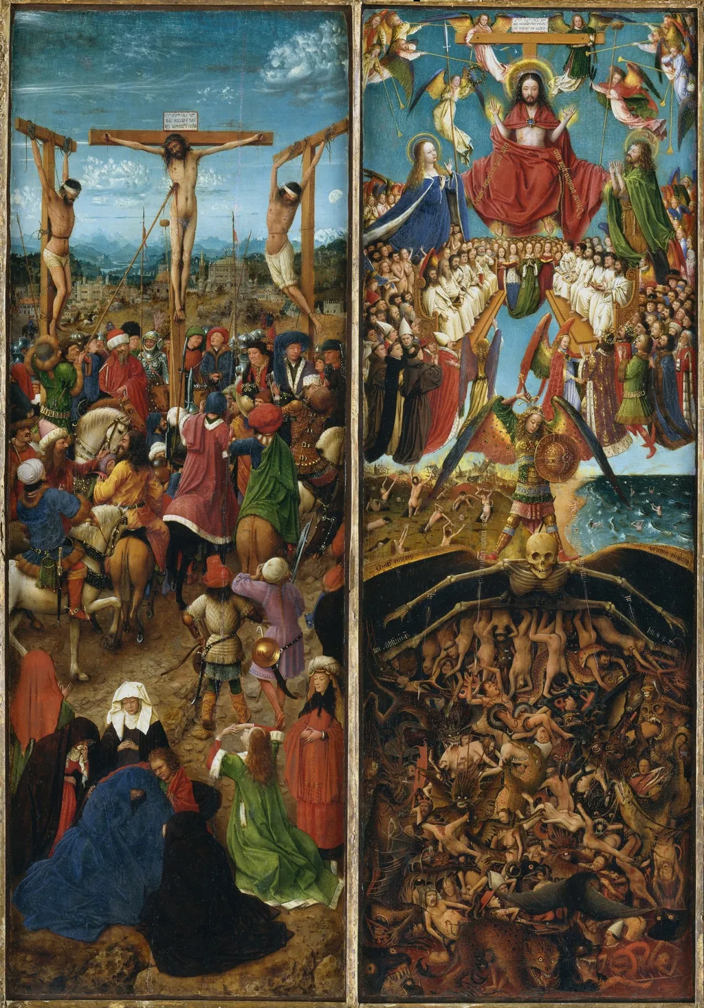 Crucifixion and Last Judgement diptych, by Jan van Eyck, oil, 1440