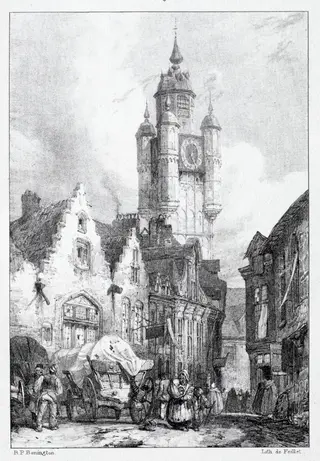 Bergues:  La Tour du marché, by Richard Parkes Bonington, 1824