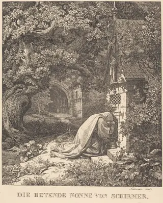 Die betende nonne (The Praying Nun), by Johann Wilhelm Schirmer, ink, 1835