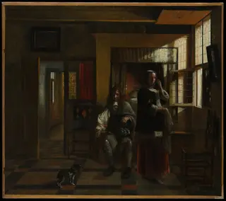 Interior with a Young Couple, by Pieter de Hooch, oil, 1662