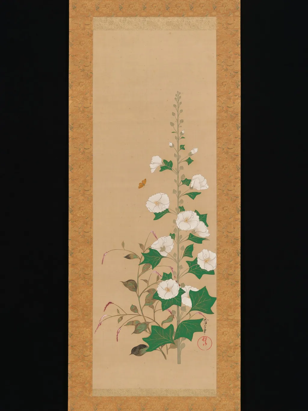 Hollyhocks and Prince’s-Feather Flowers, by Sakai Ōho, unspecified, 1824