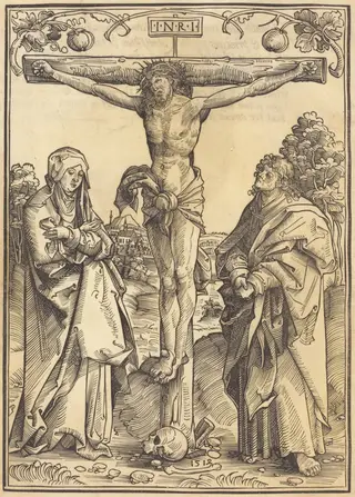 Christ on the Cross with the Virgin and Saint John the Evangelist, by Wolf Traut, ink, 1514