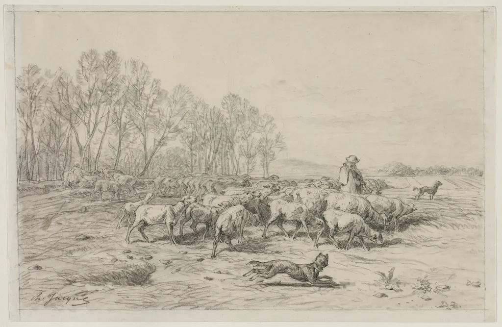 Landscape with a Flock of Sheep, by Charles Jacque, 1804