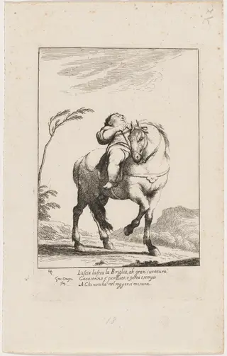 Cacasenno on Horseback, by Giuseppe Maria Crespi, ink, 1712