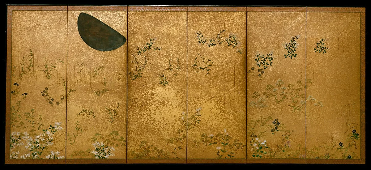 俵屋宗達工房 月に秋草図屏風|Moon and Autumn Grasses, detail