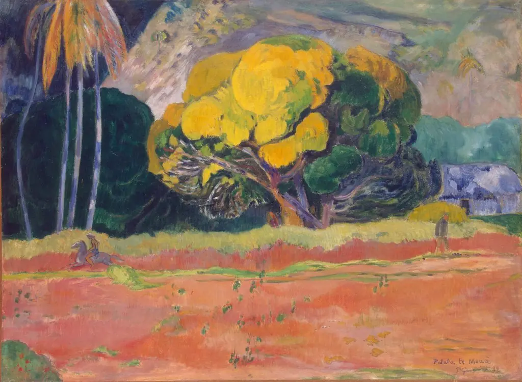 Fatata Te Moua (At the Foot of a Mountain), by Paul Gauguin, oil, 1896