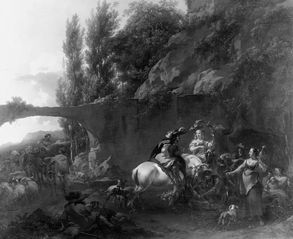 The stop at the forge, by Nicolaes Pieterszoon Berchem, paint, 1665