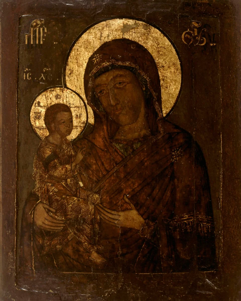 Jerusalemin Jumalanäiti, (Hodigitria), venäläinen ikoni, detail