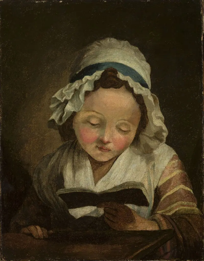 Girl with a book, by Jean-Baptiste Greuze, oil, 1775