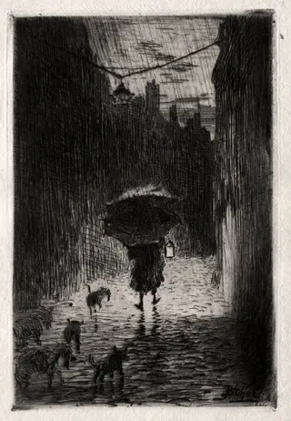 Rain and Umbrella, by Félix-Hilaire Buhot, 1875