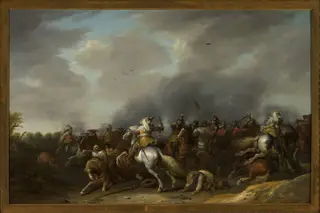A Cavalry Skirmish, by Jan Martszen de Jonge, oil, 1635