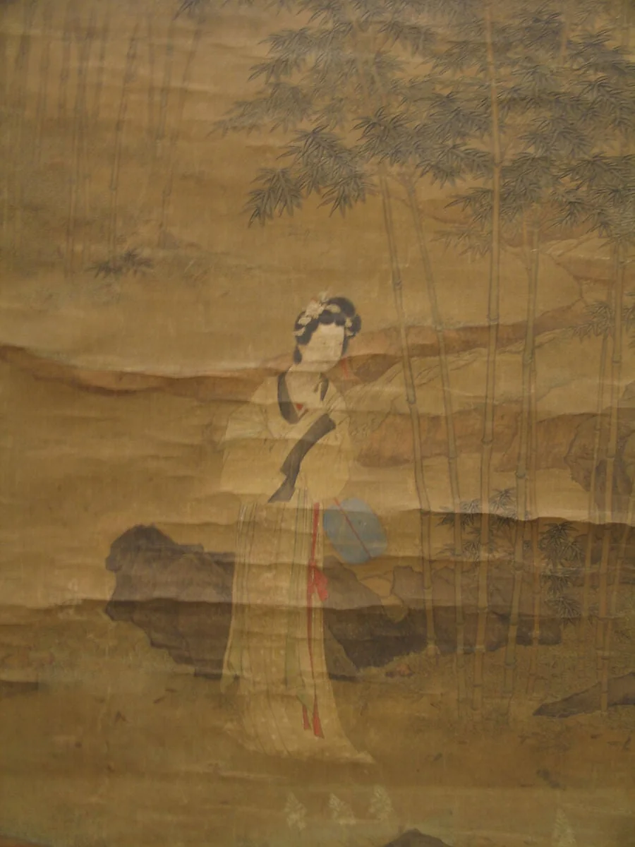 明 沈碩 仿仇英文玉圖 軸|Lady in a Bamboo Grove after Qiu Ying, detail