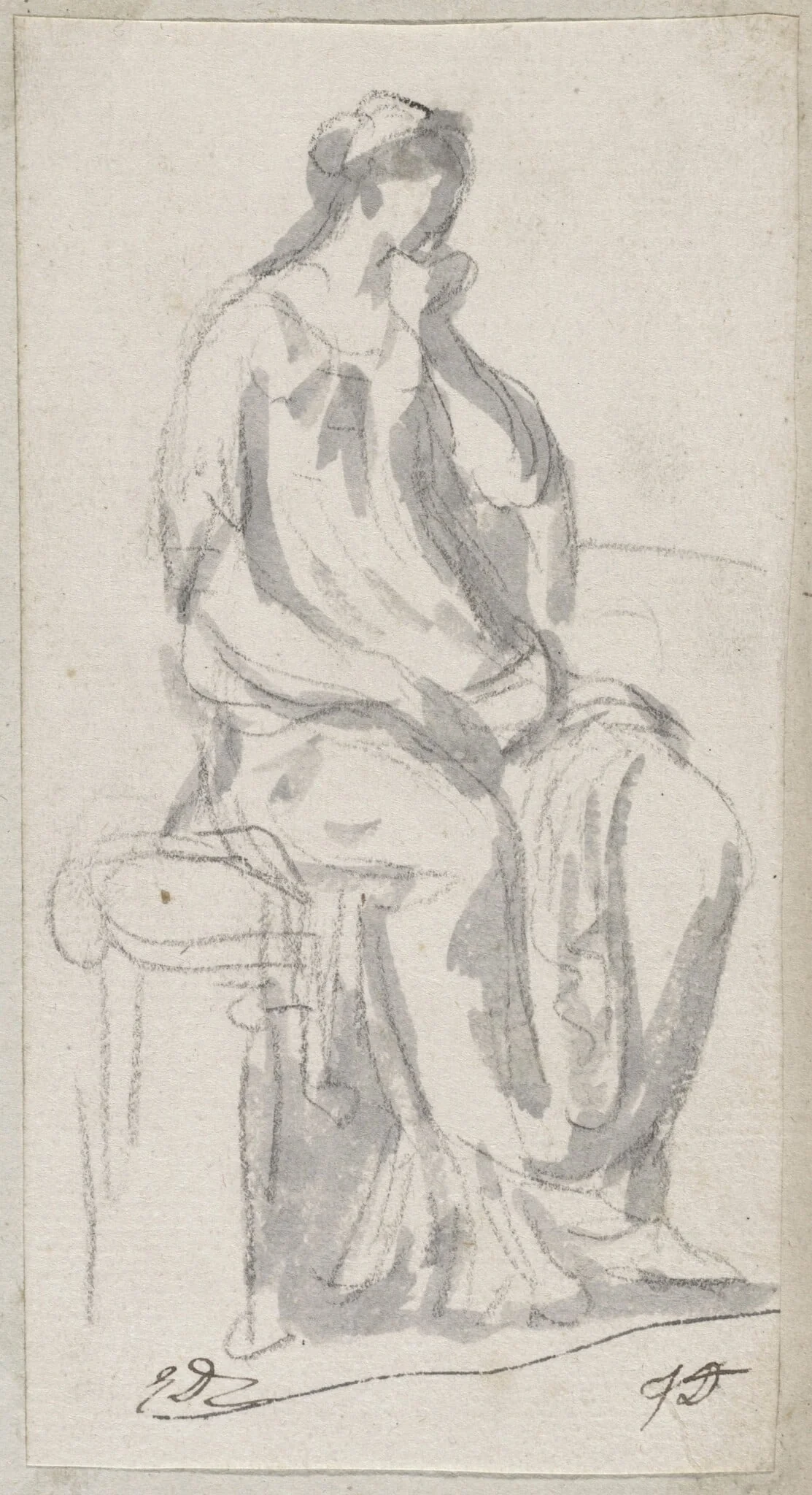 Classical Sculpture of a Pensive Woman, detail