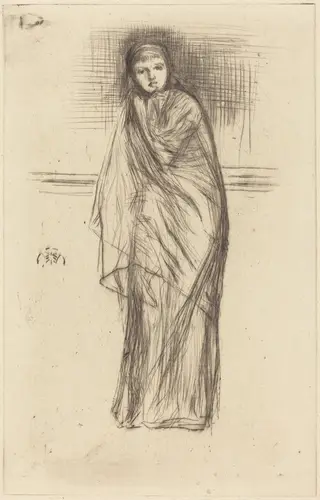 Draped Model, by James McNeill Whistler, ink, 1870