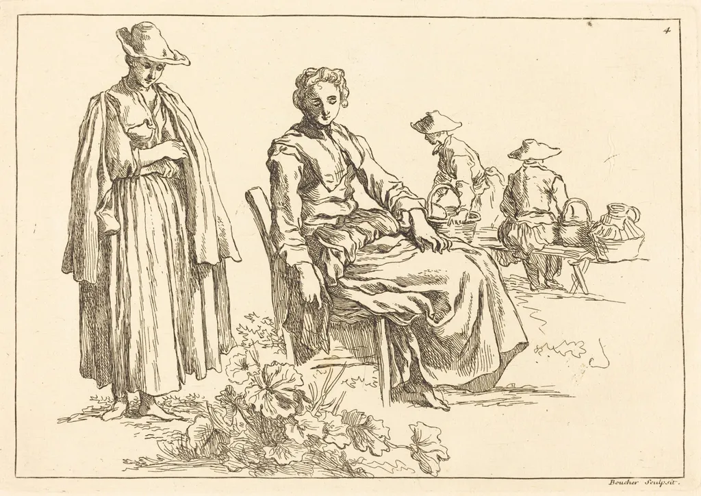 Figures in a Landscape, by François Boucher, ink, 1735