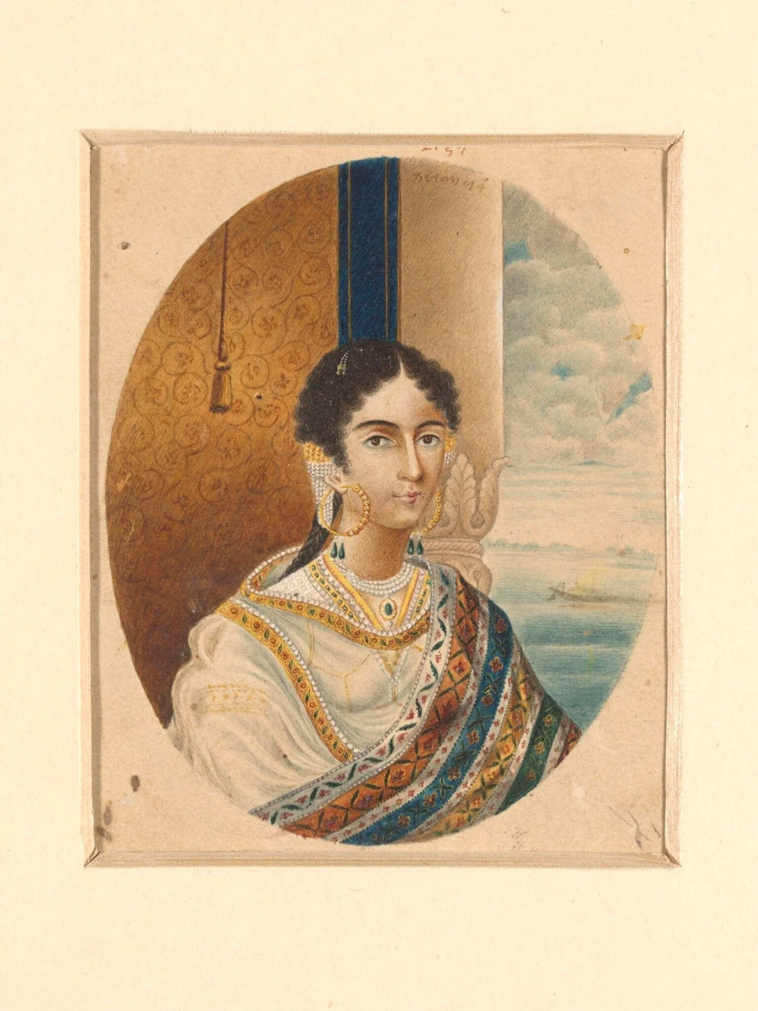 Head and shoulders portrait of an Indian lady, detail