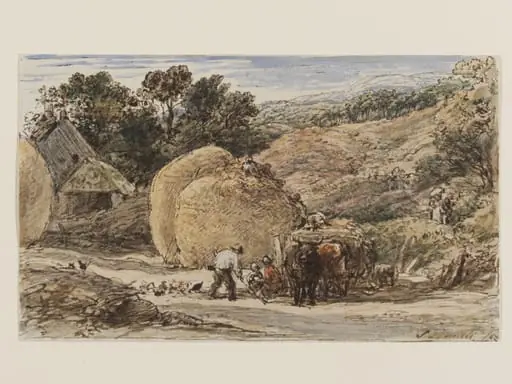 Piling Straw, by John (II) the younger Linnell, watercolor, 1852