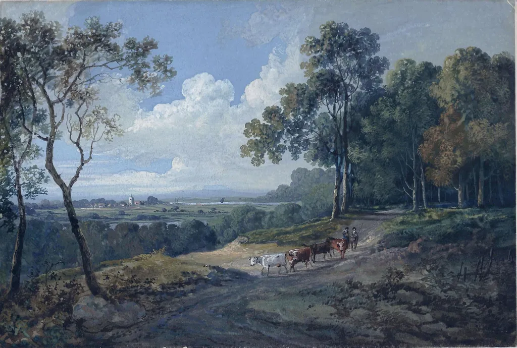 Landscape with cattle, by John Laporte, watercolor, 1800