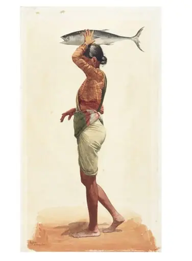 Woman holding a fish, by John Griffiths, paint, 1872