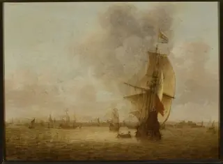 Marine view with the Vlissingen port in the background, by Abraham de Verwer, oil
