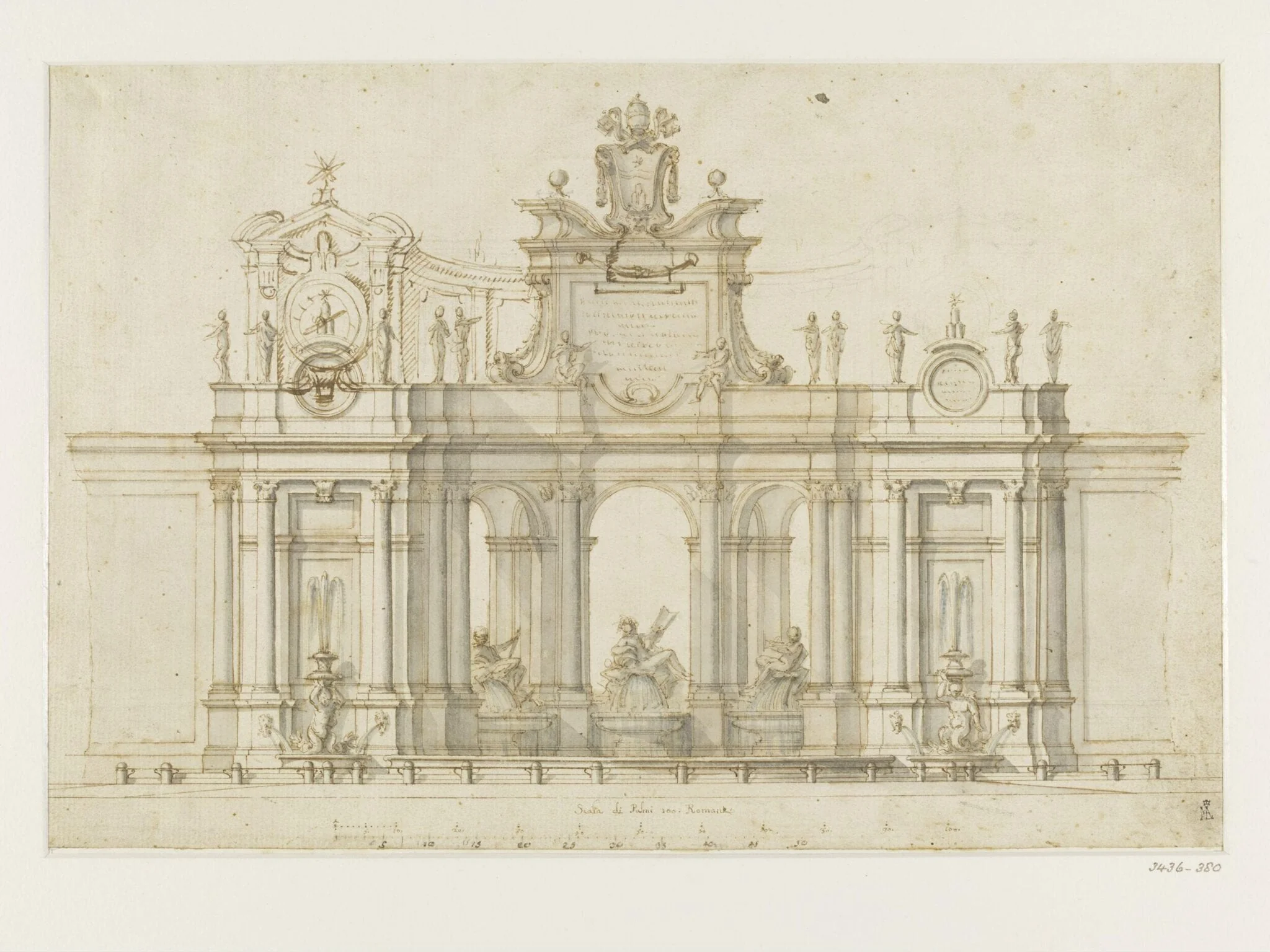 Drawing of a Roman fountain, detail