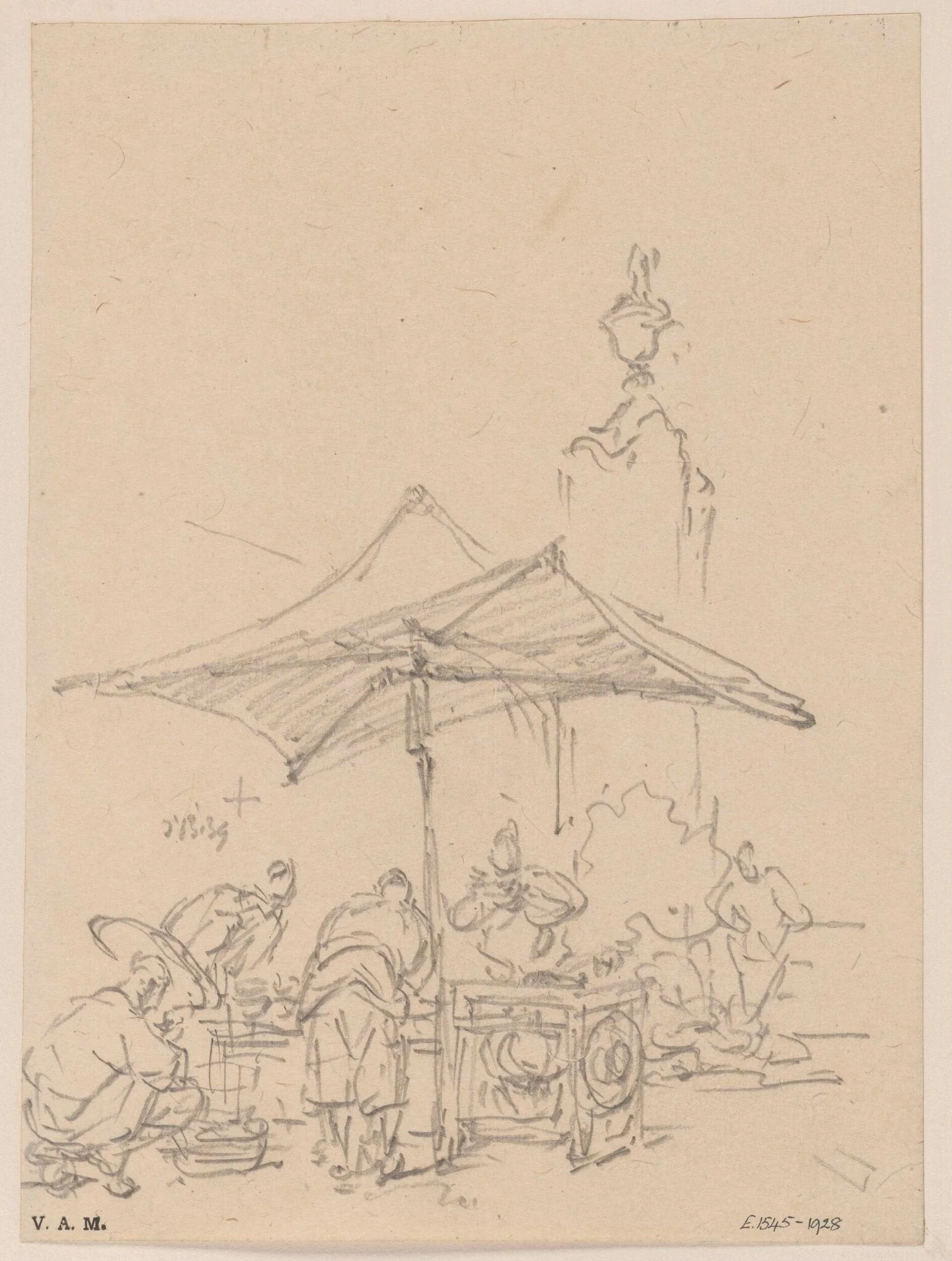 Chinese figures at a food stall, detail