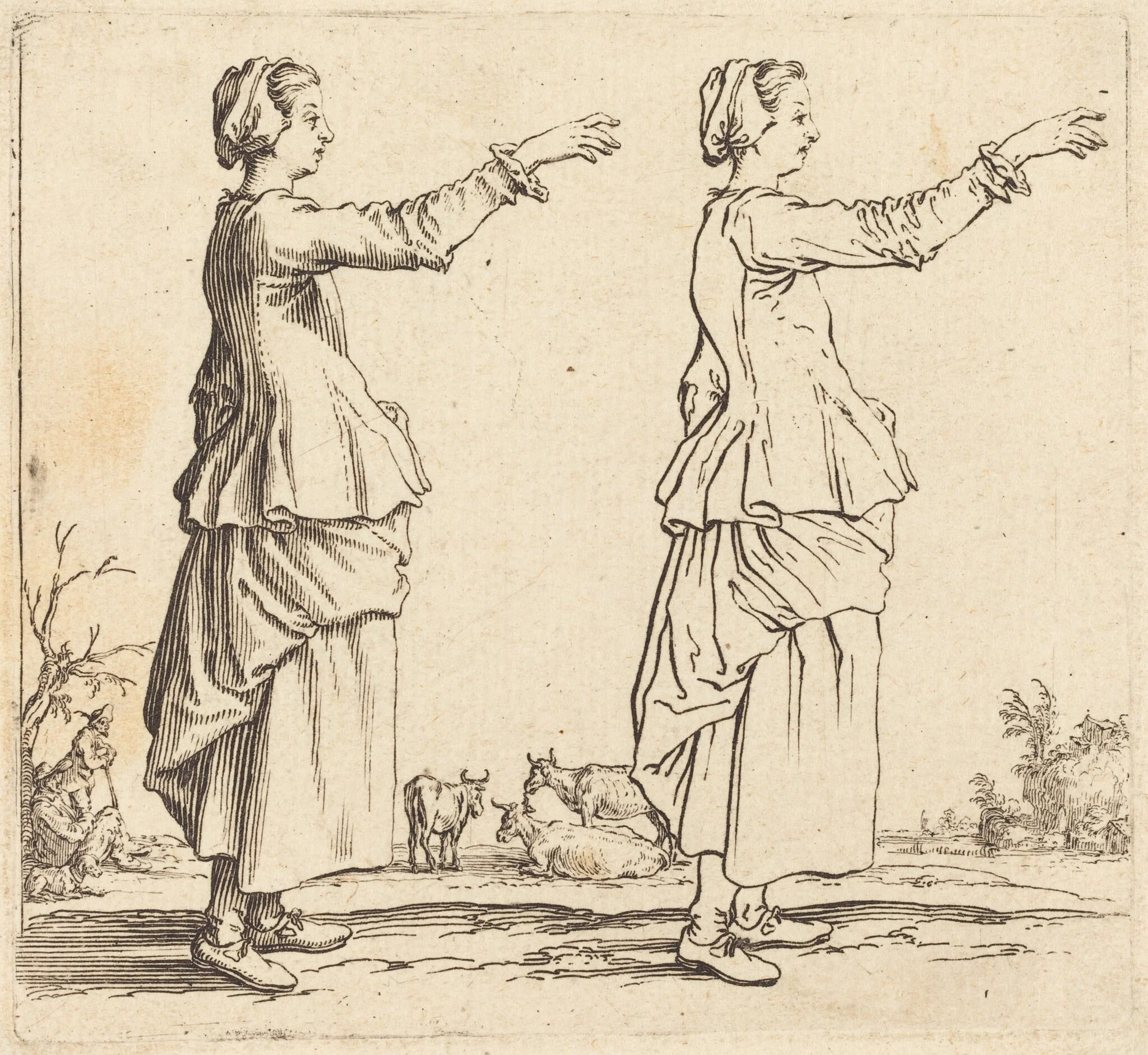 Peasant Woman, in Profile, Facing Right, with Arm Extended, detail