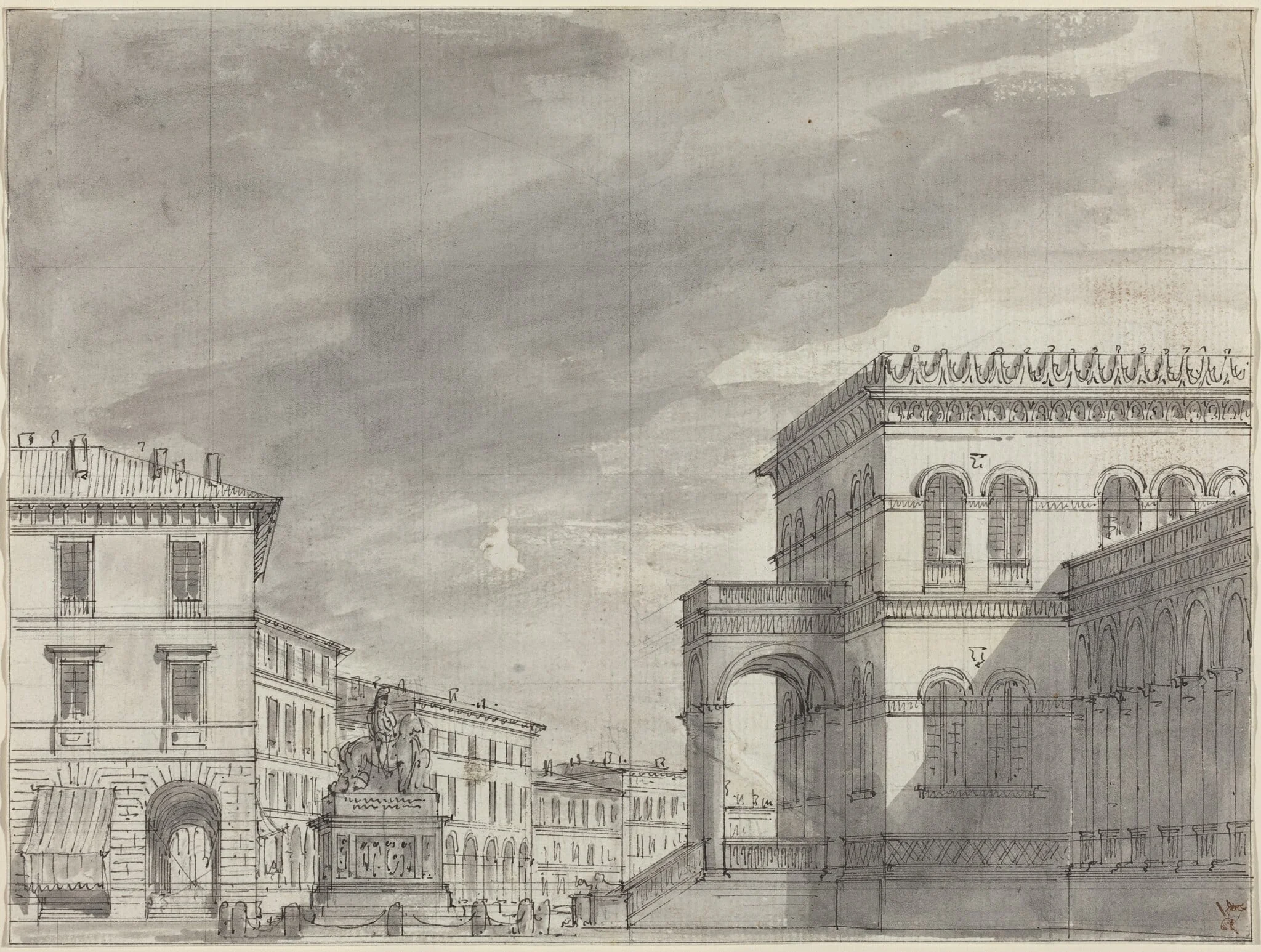 Piazza with an Equestrian Monument and a Palace, detail