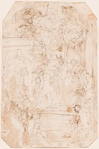 Presentation of the Virgin in the Temple [verso], by Antonio Zanchi, ink, 1620