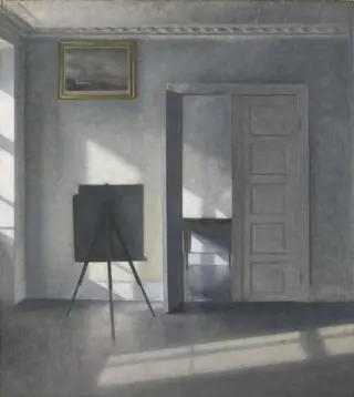Interior with an Easel, Bredgade 25, by Vilhelm Hammershøi, oil, 1912
