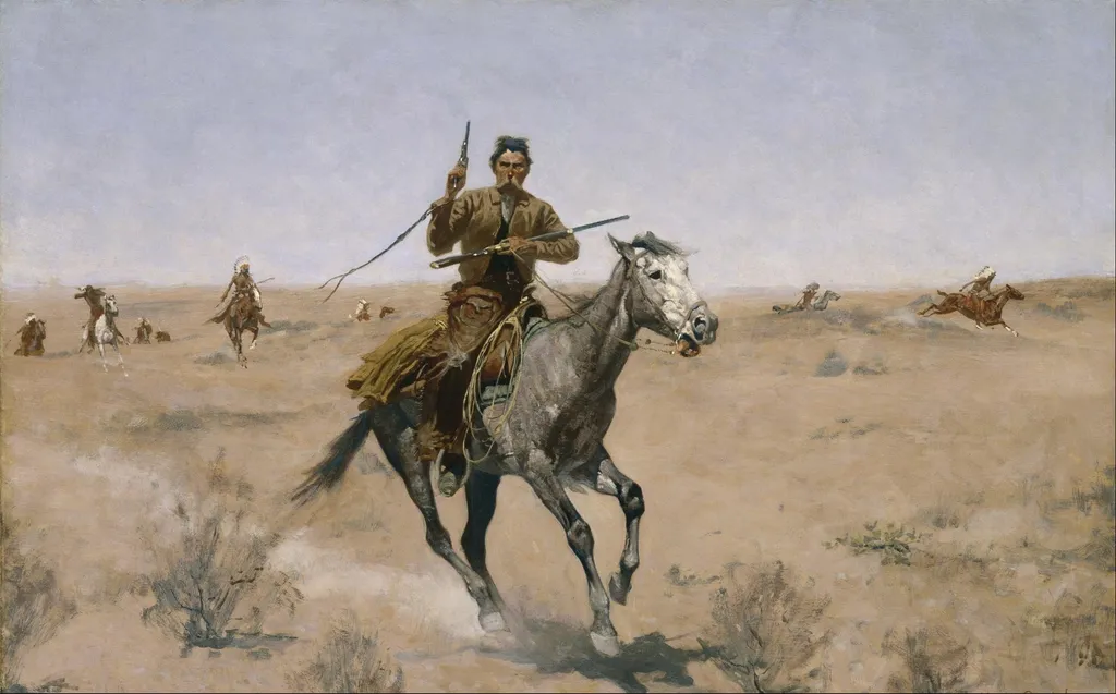 The Flight, by Frederic Remington, oil, 1898