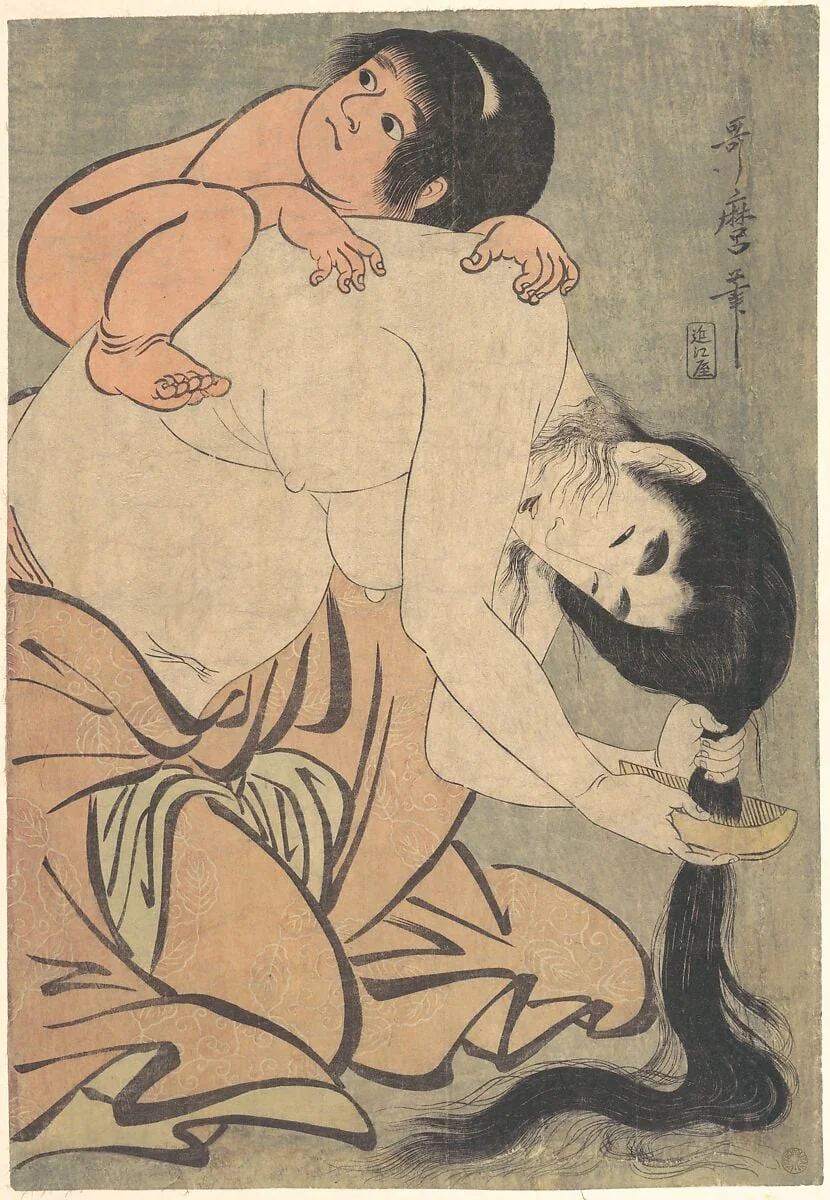喜多川歌麿画 山姥と金太郎 |Yamauba Combing Her Hair with Kintarō, detail