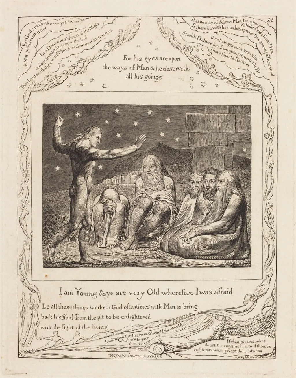 The Wrath of Elihu, by William Blake, ink, 1825