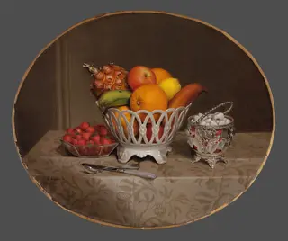 Fruit Piece, by Hannah Brown Skeele, oil, 1860