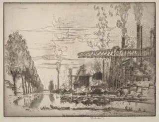The Brussels Canal, A Modern Hobbema, by Joseph Pennell, ink, 1910