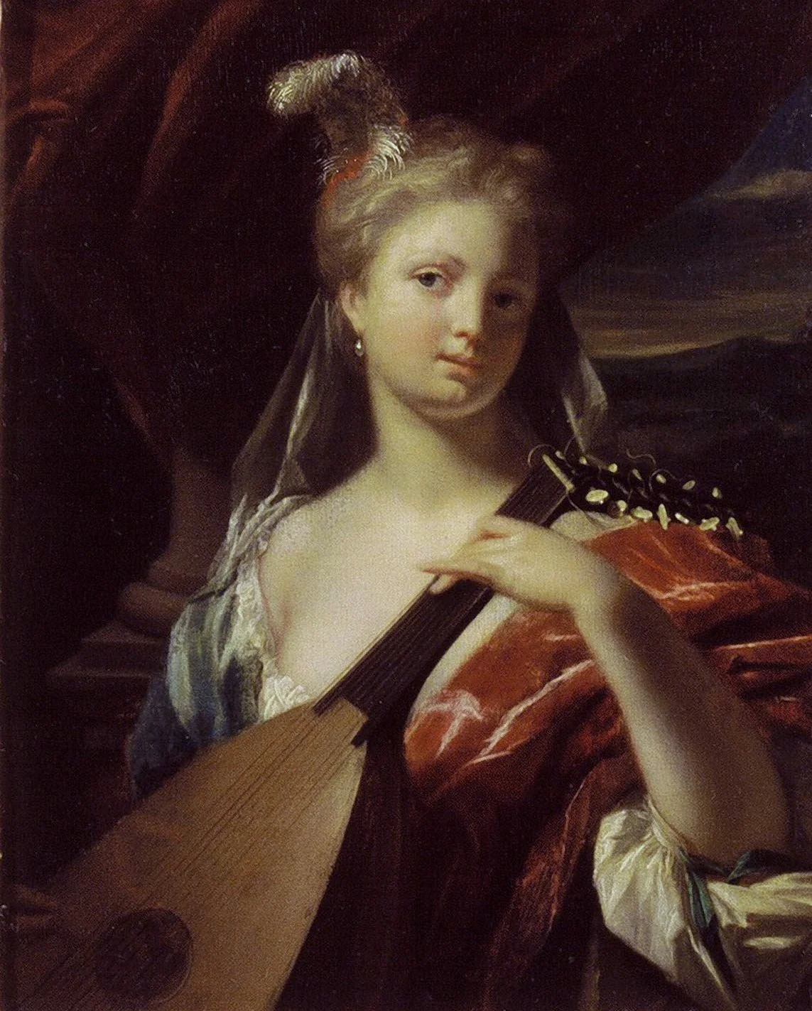 Woman Playing a Lute, detail