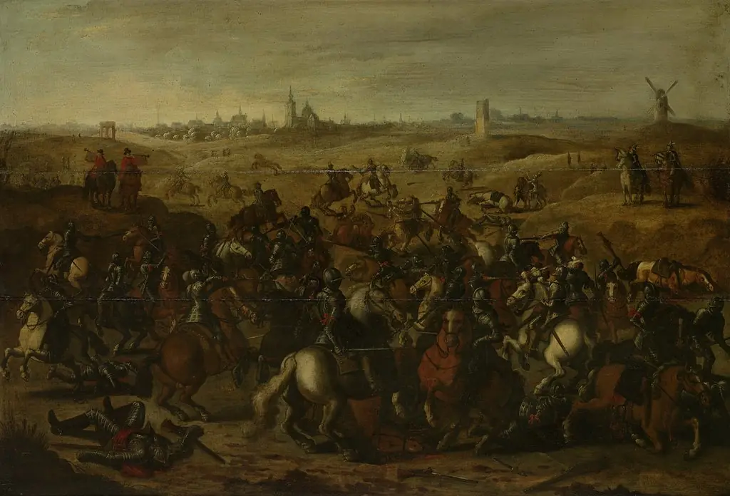 The battle between Bréauté and Leckerbeetje on the heath outside Vught, 5 Februari 1600, by Sebastiaen Vrancx, oil