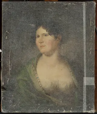 Portrait of a woman in an Empire dress, by Jan Damel, oil, 1810