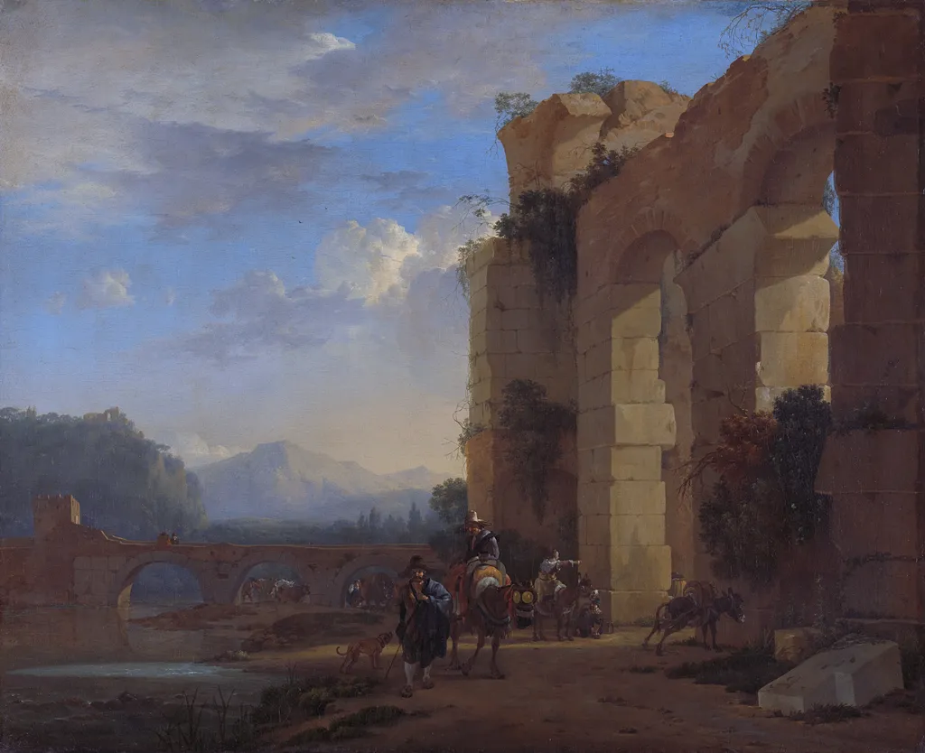 Muleteers beside an Italian Ruin, by Jan Asselijn, oil, 1650