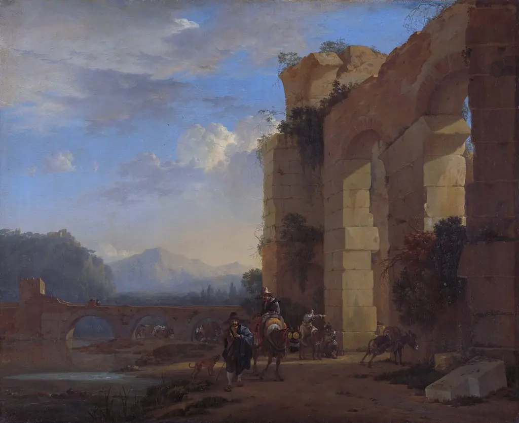 Muleteers beside an Italian Ruin, by Jan Asselijn, oil, 1650